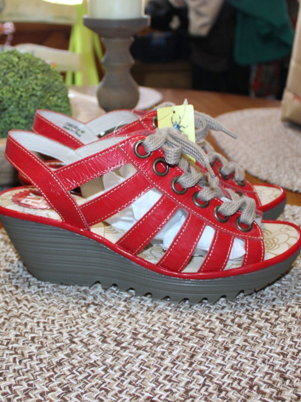 NWT Fly London YITO red leather lace from wedges size 40 (women's 9.5 to 10) - Picture 7 of 14
